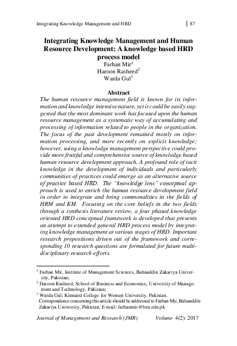 (PDF) Integrating Knowledge Management and Human Resource Development