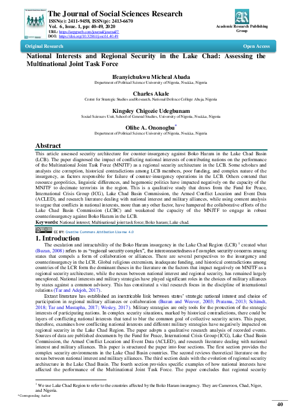 (PDF) National Interests and Regional Security in the Lake Chad ...