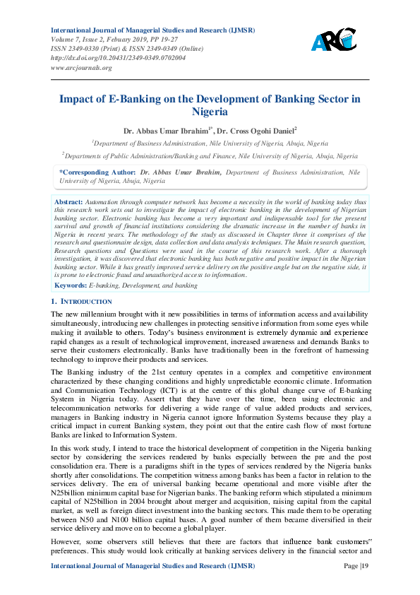 (PDF) Impact of E-Banking on the Development of Banking Sector in Nigeria