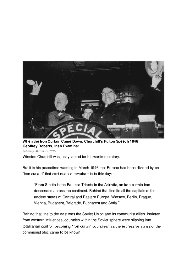 (PDF) When the Iron Curtain came down Churchill's Fulton Speech 1946