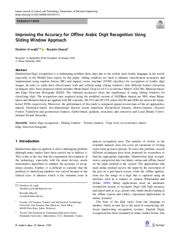 (PDF) Improving the Accuracy for Offline Arabic Digit Recognition Using ...
