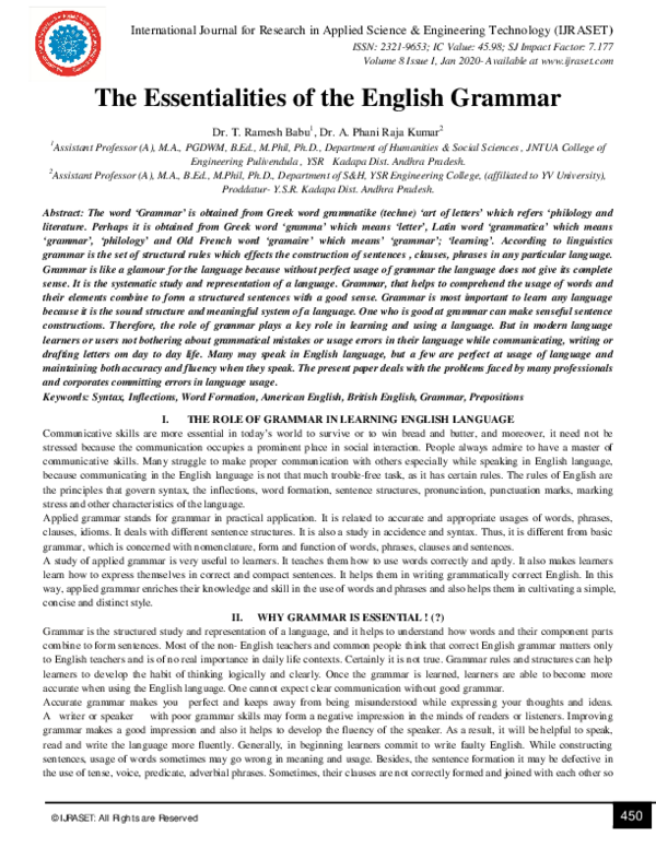 Pdf The Essentialities Of The English Grammar Tera Ramesh Reddy And Dr A Phani Raja Kumar Academia Edu