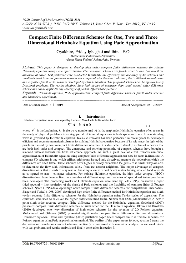 (PDF) Compact Finite Difference Schemes for One, Two and Three ...