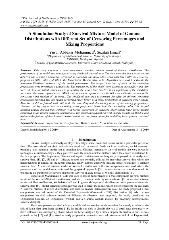 (PDF) A Simulation Study of Survival Mixture Model of Gamma ...