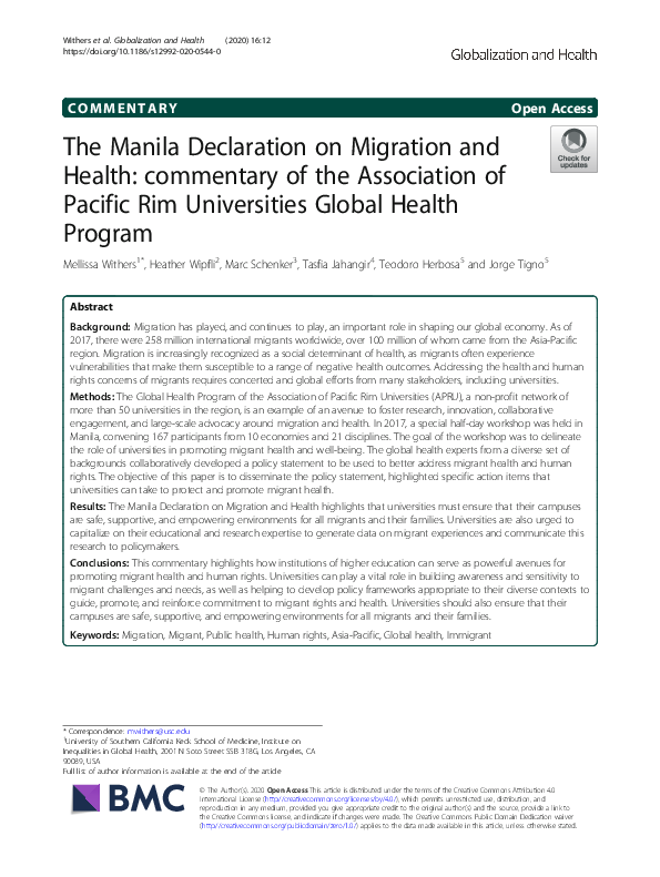 (PDF) The Manila Declaration on Migration and Health: commentary of the ...