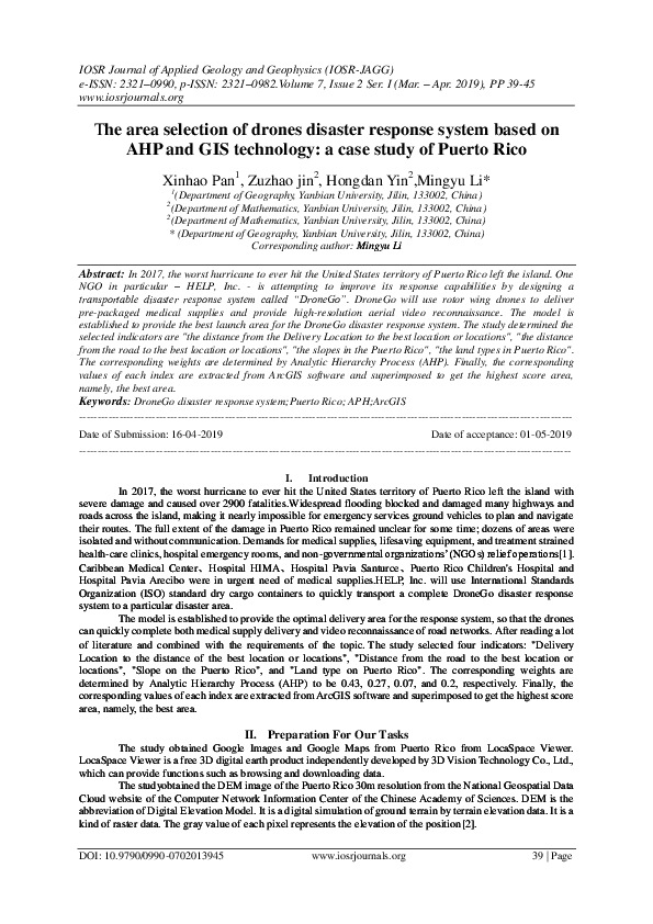 (PDF) The area selection of drones disaster response system based on ...