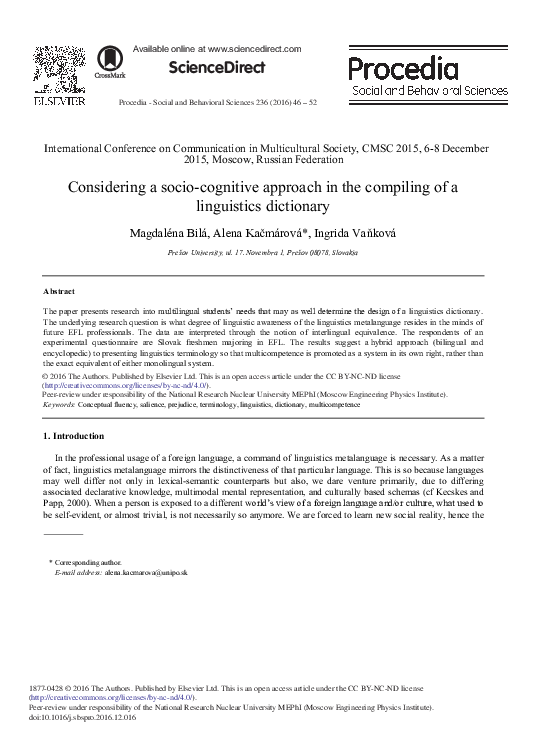 (PDF) ScienceDirect Considering a sociocognitive approach in the