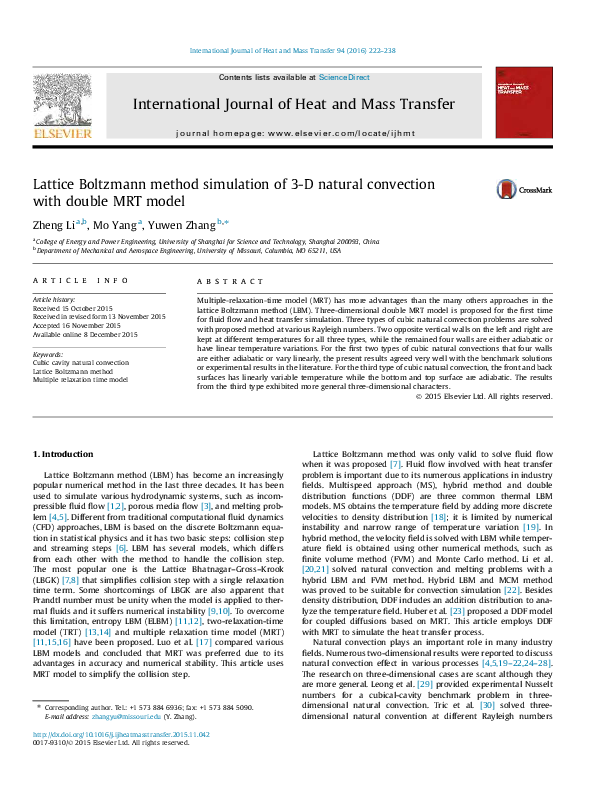 (PDF) Lattice Boltzmann method simulation of 3-D natural convection ...