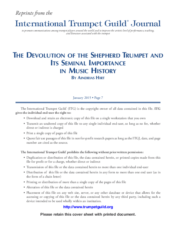 (PDF) The Devolution of the Shepherd Trumpet and Its Seminal Importance ...