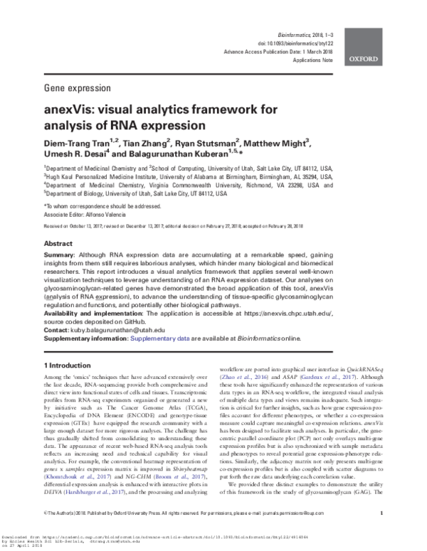 (PDF) anexVis: visual analytics framework for analysis of RNA expression