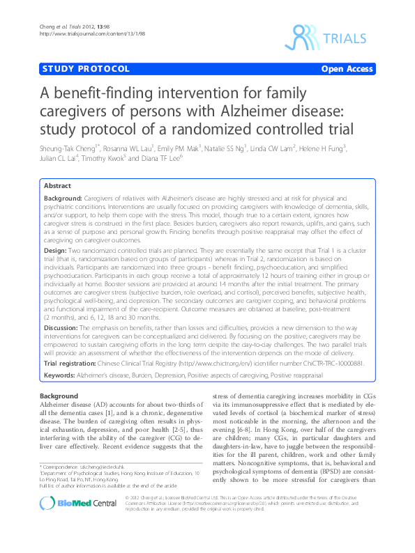 (PDF) A benefit-finding intervention for family caregivers of persons ...