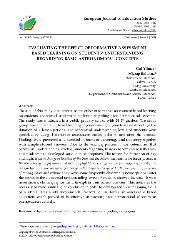 (PDF) EVALUATING THE EFFECT OF FORMATIVE ASSESSMENT BASED LEARNING ON ...
