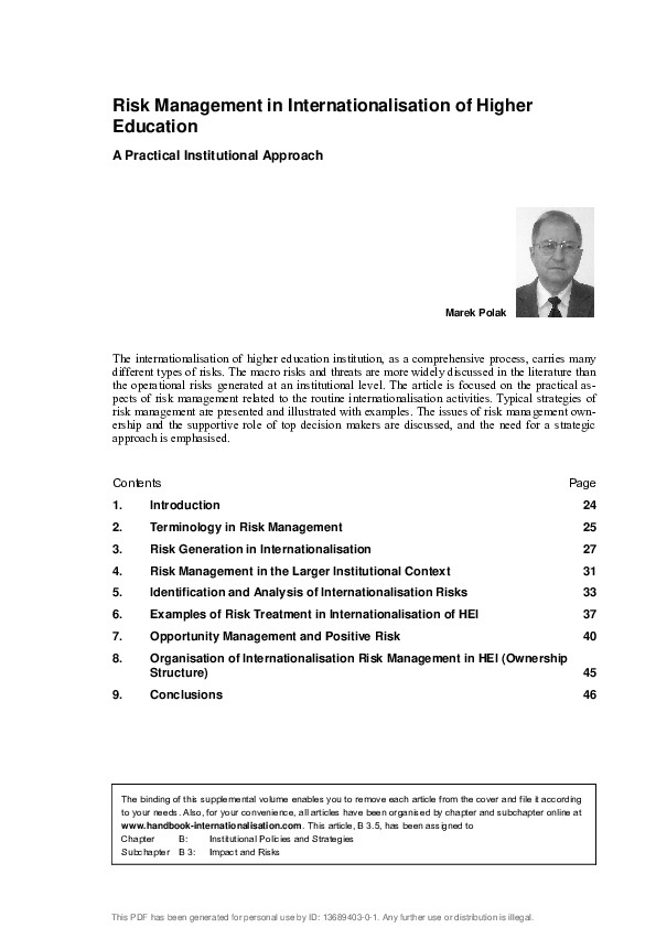 (PDF) Risk Management in Internationalisation of Higher Education - A ...