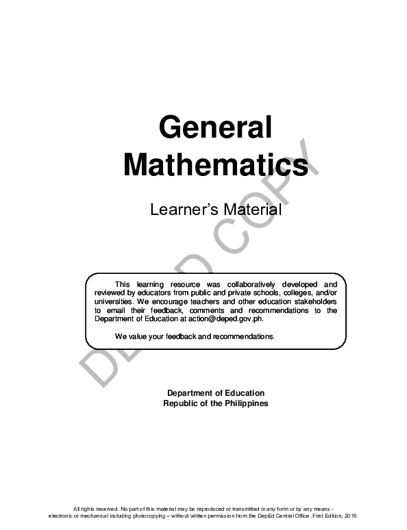 (PDF) General Mathematics Learner's Material Department of Education ...