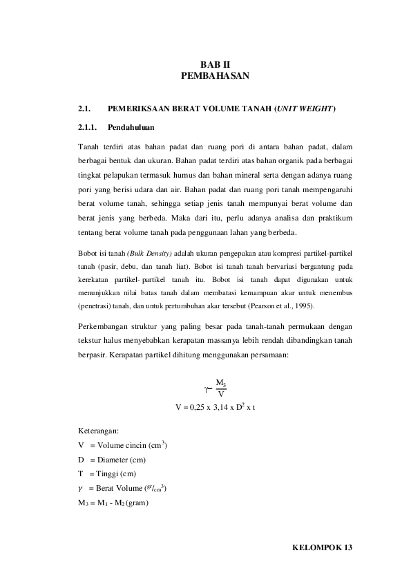 (DOC) BAB II PEMBAHASAN 2.1. PEMERIKSAAN BERAT VOLUME TANAH (UNIT WEIGHT