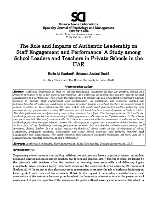 (PDF) The Role and Impacts of Authentic Leadership on Staff Engagement ...