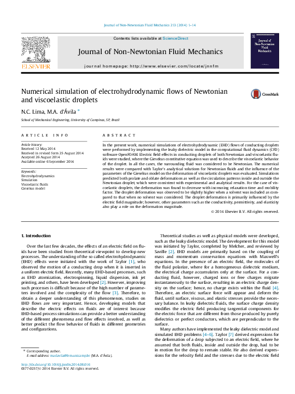 (PDF) Numerical simulation of electrohydrodynamic flows of Newtonian ...