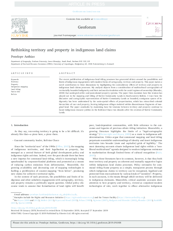 (PDF) Rethinking territory and property in indigenous land claims