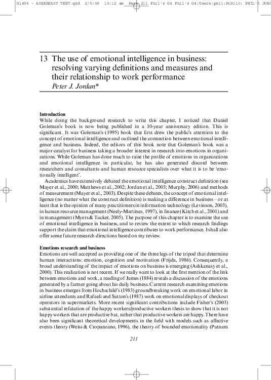 (PDF) The Use of Emotional Intelligence in Business: Resolving Varying ...