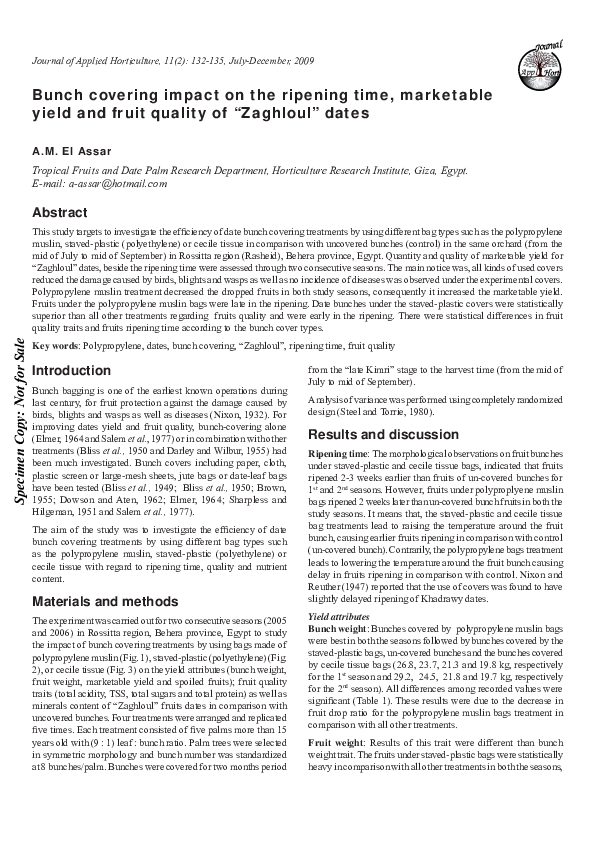 (PDF) Bunch covering impact on the ripening time, marketable yield and