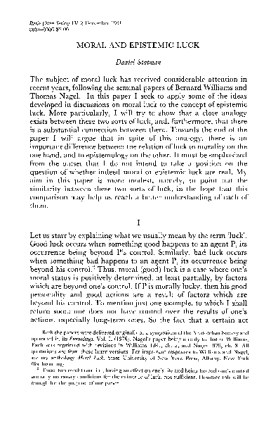 Pdf Moral And Epistemic Luck