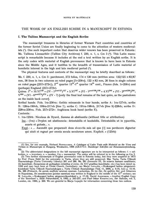 The Work of an English Scribe in a Manuscript in Estonia