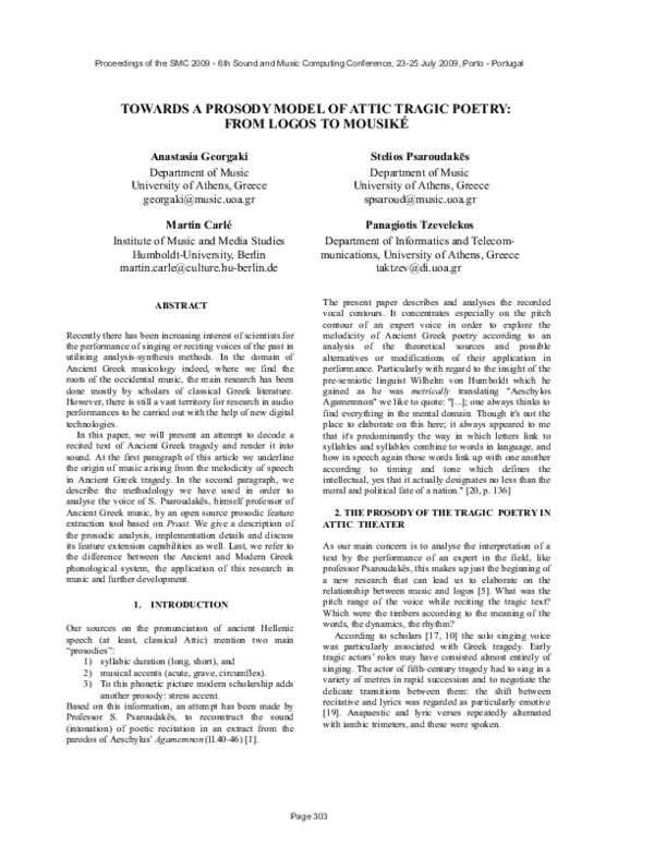 (PDF) Towards a Prosody Model of Attic Tragic Poetry: From Logos to Mousiké