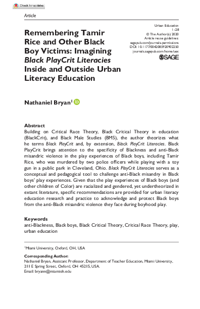 (PDF) Remembering Tamir Rice and Other Black Boy Victims: Imagining ...