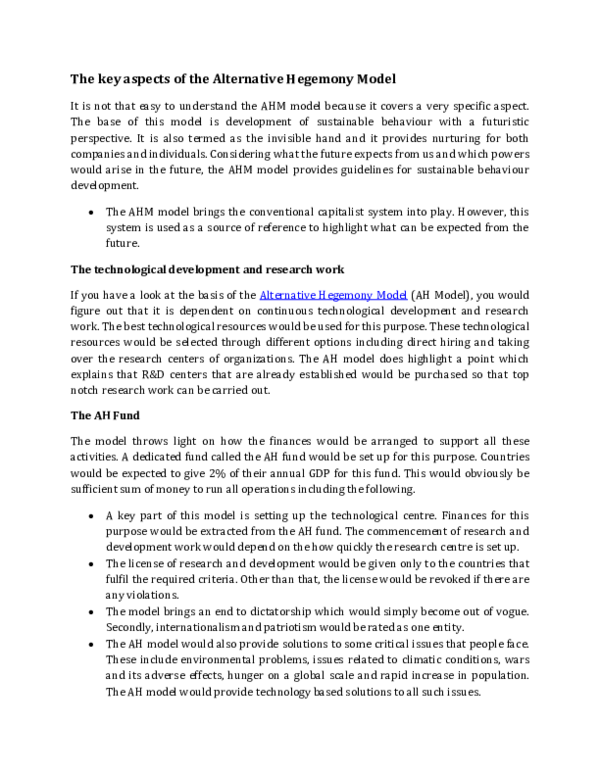 (PDF) The key aspects of the Alternative Hegemony Model