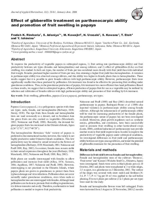 (PDF) Effect of gibberellin treatment on parthenocarpic ability and ...