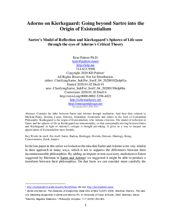 (PDF) Adorno on Kierkegaard Going beyond Sartre into the Origin of