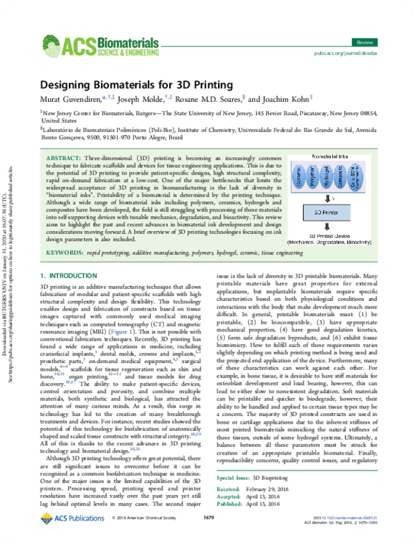 (PDF) Designing Biomaterials for 3D Printing