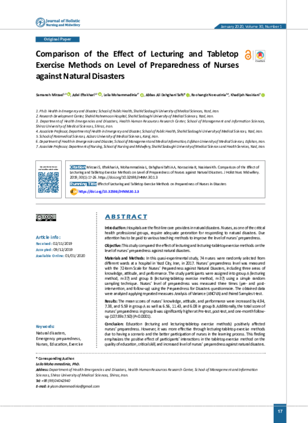 (PDF) Comparison of the Effect of Lecturing and Tabletop Exercise