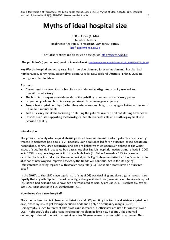 (PDF) Myths of ideal hospital size Rodney Jones Academia.edu