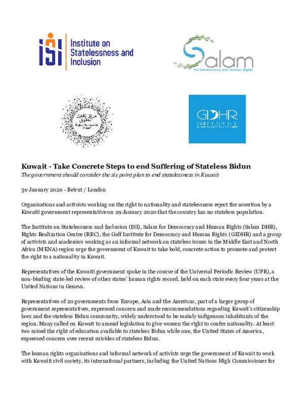 (PDF) Kuwait -Take Concrete Steps to end Suffering of Stateless Bidun ...