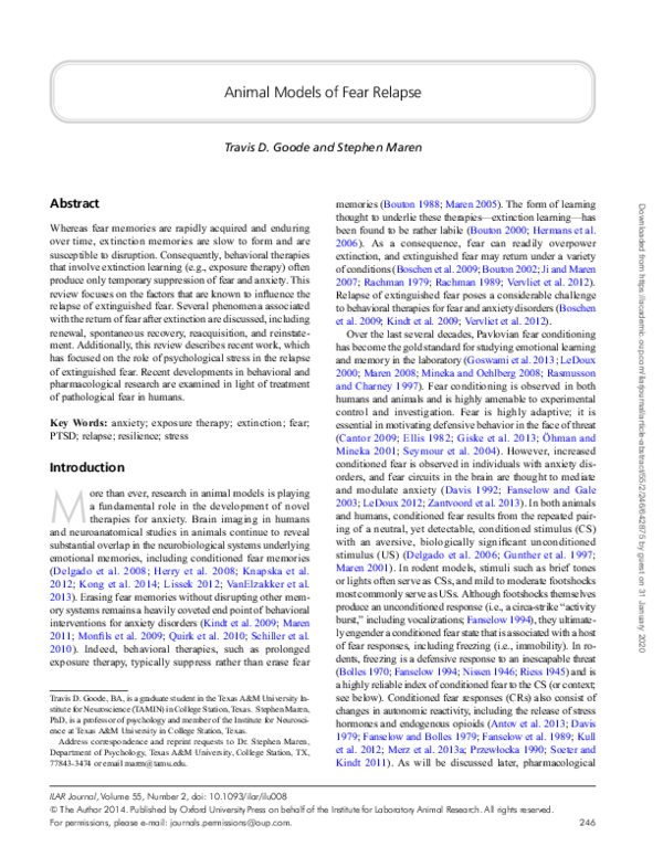 (PDF) Animal Models of Fear Relapse