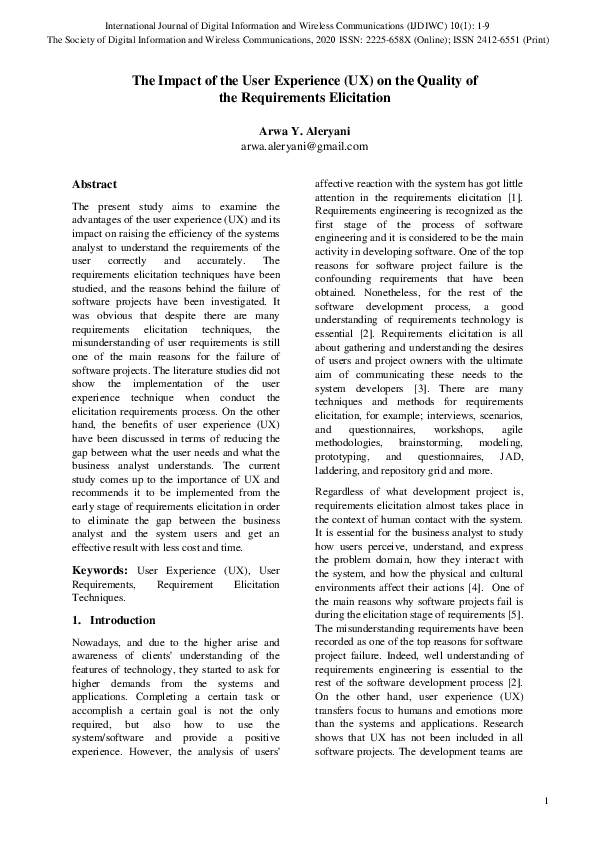 (PDF) The Impact of the User Experience (UX) on the Quality of the ...
