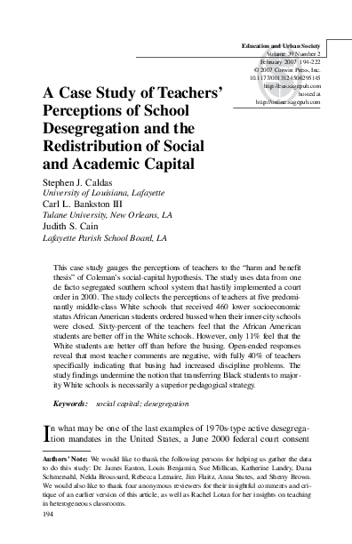 (PDF) A Case Study of Teachers' Perceptions of School Desegregation and ...