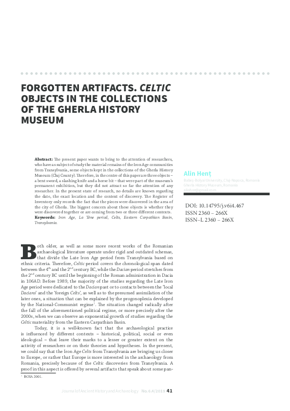 (PDF) FORGOTTEN ARTIFACTS. CELTIC OBJECTS IN THE COLLECTIONS OF THE ...