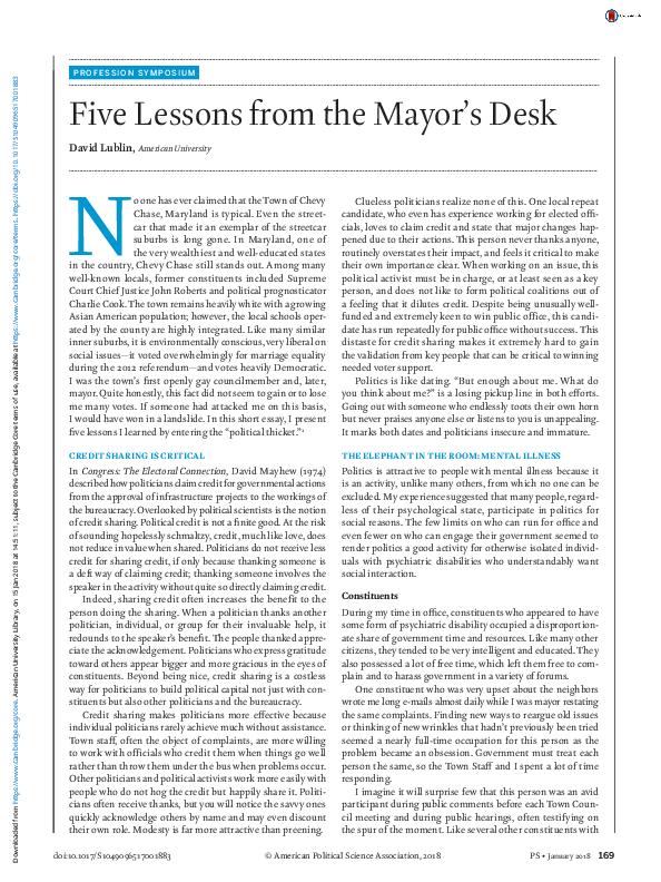 (PDF) Five Lessons from the Mayor’s Desk