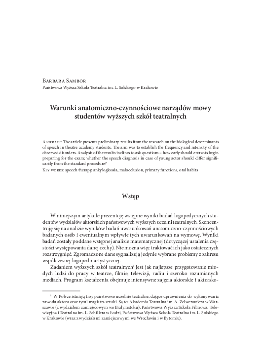(PDF) Barbara Sambor: Warunki anatomiczno-czynnościowe narządów mowy ...