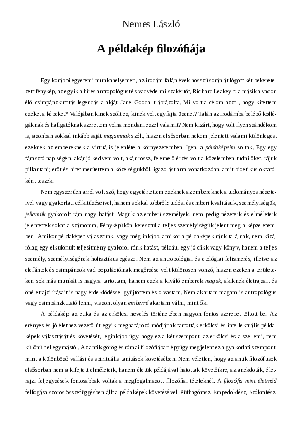 (PDF) A példakép filozófiája [The philosophy of moral exemplarism]