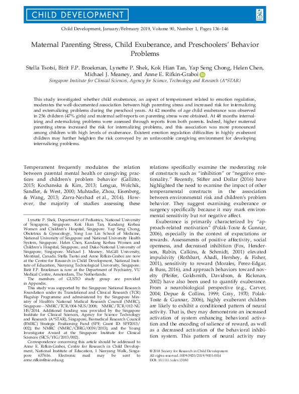 (PDF) Maternal Parenting Stress, Child Exuberance, and Preschoolers ...