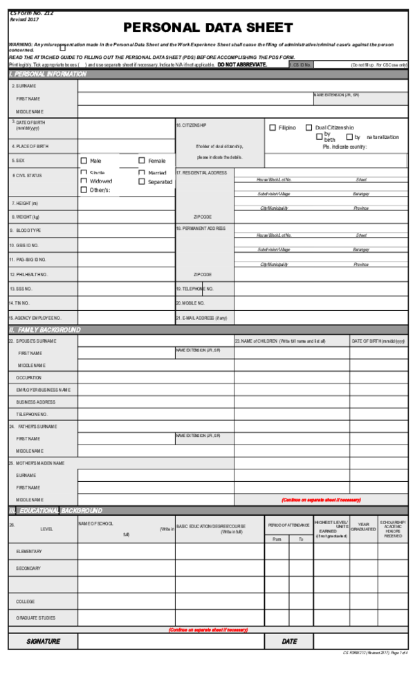 (XLS) CS Form No. 212 Personal Data Sheet revised Jazzel Karl Tuppal