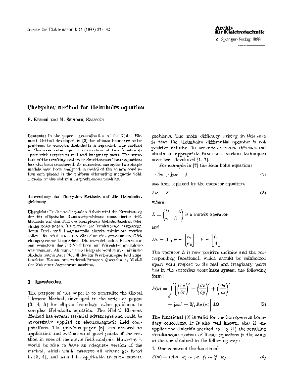 Pdf Chebyshev Method For Helmholtz Equation