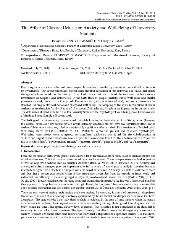 (PDF) The Effect of Classical Music on Anxiety and Well-Being of ...