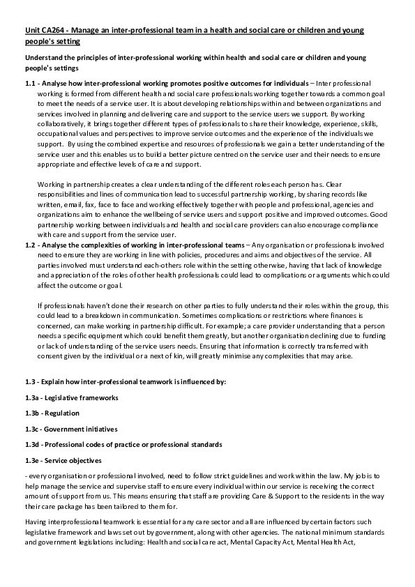 Reflective essay on interprofessional working image