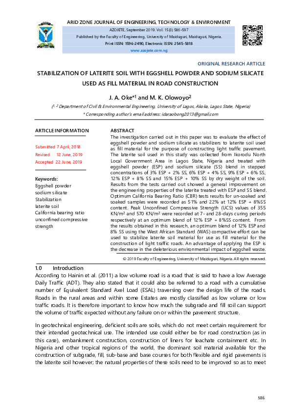 (PDF) STABILIZATION OF LATERITE SOIL WITH EGGSHELL POWDER AND SODIUM