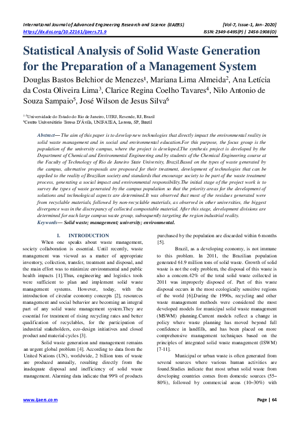 (PDF) Statistical Analysis of Solid Waste Generation for the ...
