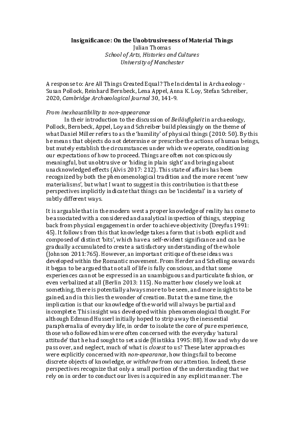 (PDF) Insignificance: On the Unobtrusiveness of Material Things